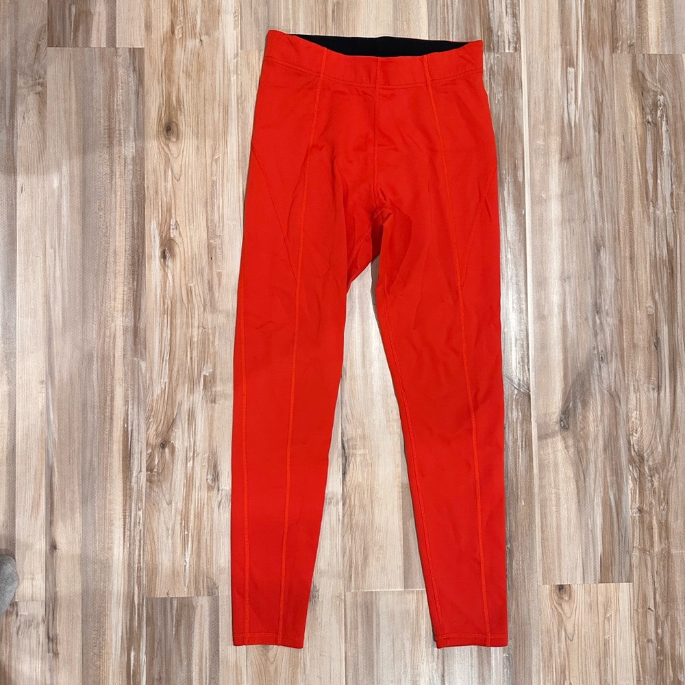 Orange leggings high waisted compression full length M